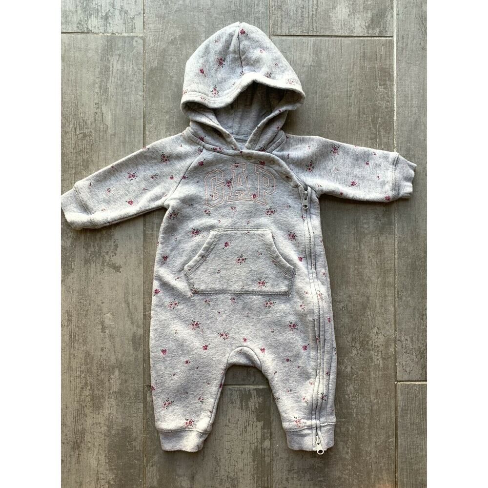 BABY GAP Girls Hooded Sweatshirt Outfit One Piece Coverall Warm Cozy Zip 3-6m